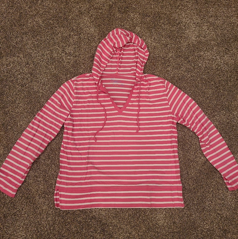 Fresh Produce Pink and White Striped Hoodie Long Sleeve Top